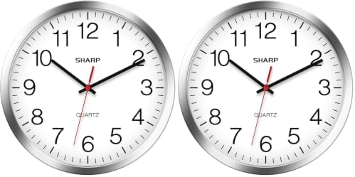 Sharp Wall Clock – Silver/Chrome, Silent Non Ticking 12 Inch Quality Quartz by SHARP