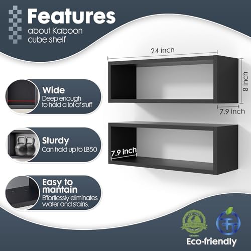 Kaboon 24in Floating Cube Shelves Set of 2, Display Shelves Wall Mount - Image 3
