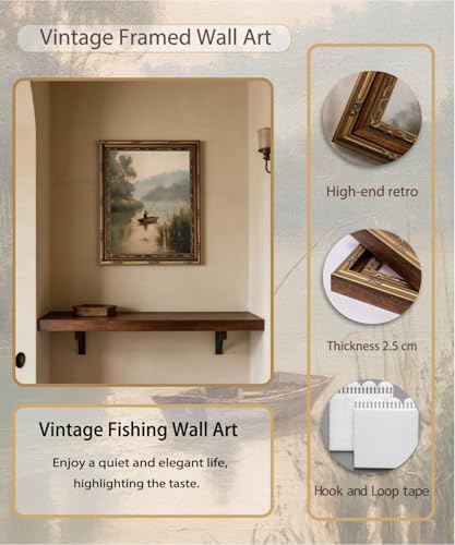 Vintage Gold Framed Wall Art Vintage Fishing Wall Art Country Fisherman - Image 2