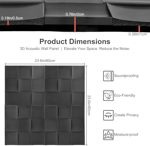 Checkered Acoustic Panels 2-Pack 23.6"x23.6" 3D Wood Grain Sound Absorbing Panel - Image 6