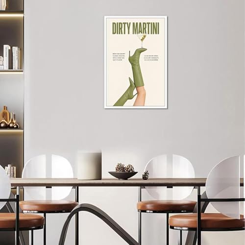 Green Cowgirl Boots Canvas Wall Art Trendy Olive Martini Print Poster Preppy - Image 3