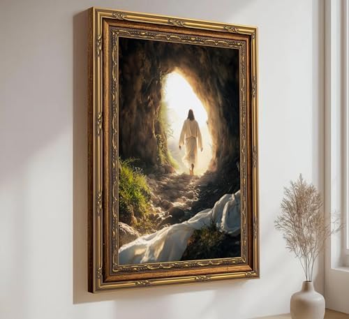 3D Textured Canvas Wall Art Vintage Carved Gold Frame Christian Jesus - Image 5