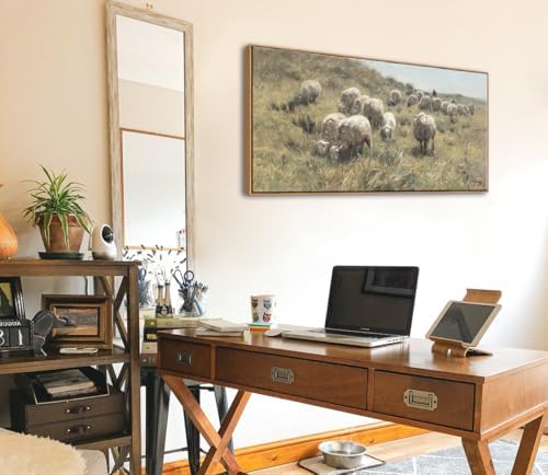 Farmhouse Framed Wall Art, Vintage Sheep on the Dunes Picture, 20x40 Inch - Image 6