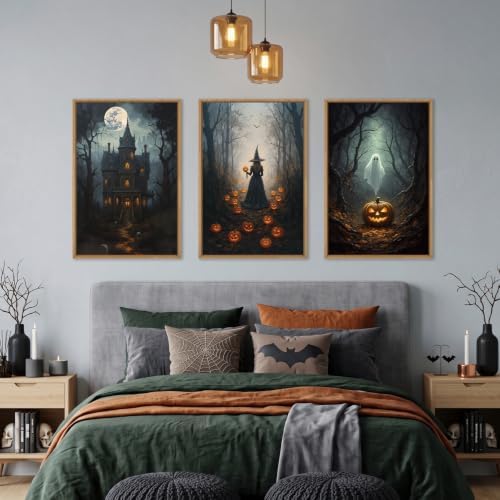 Ausril Halloween Moon Castle Framed Canvas Wall Art Set, Scary Dark Forest - Image 4