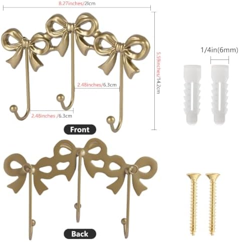 Gold Cast Iron Wall Hook Coat Hook, Cute Bow Room Decor - Image 2