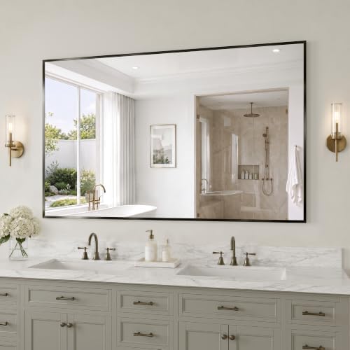 30"x48" Black Bathroom Mirror Wall Mounted by MYSUNORIA
