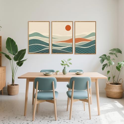 CHDITB Coastal Wave Framed Canvas Wall Art Set, Panoramic Minimalist Sea Wall - Image 4