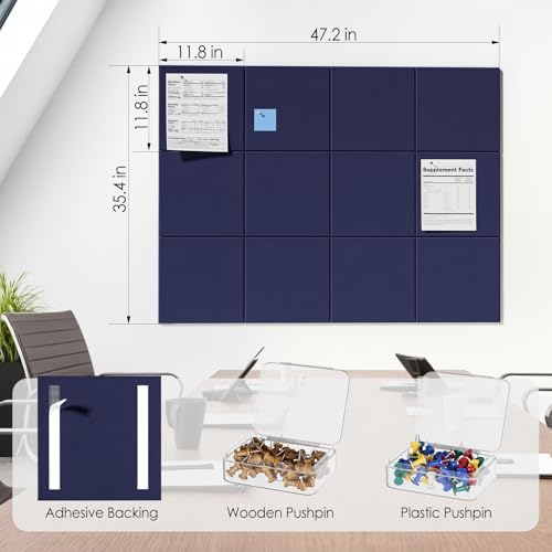 MaxGear Felt Bulletin Board 48" x 36", Dark Blue Felt Wall Tiles Wall Decor - Image 5