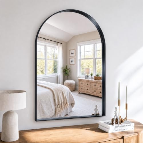 36"x24" Black Arched Mirror, Arched Wall Mirror by MYSUNORIA