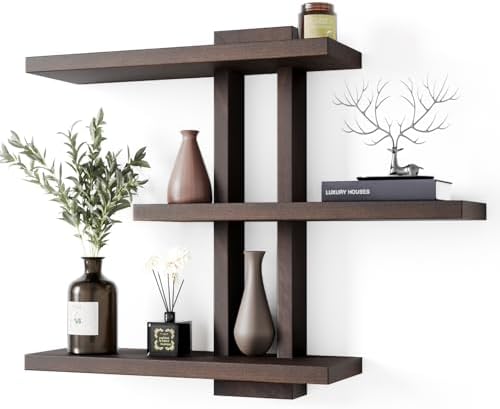 yaqew Wood Floating Shelves Set of 3, Dark Walnut, 28.35" x 23" x 5.9" by Yaqew