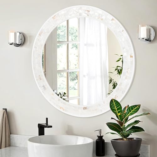 24 Inch Round Bathroom Mirror, Coastal Shell Framed Wall Decor - Image 5