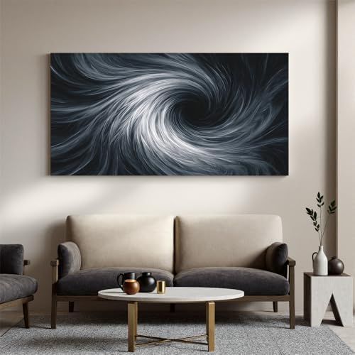 YISXINOAG Black White Abstract Wall Art Modern Spiral Painting 24"X48" - Image 5