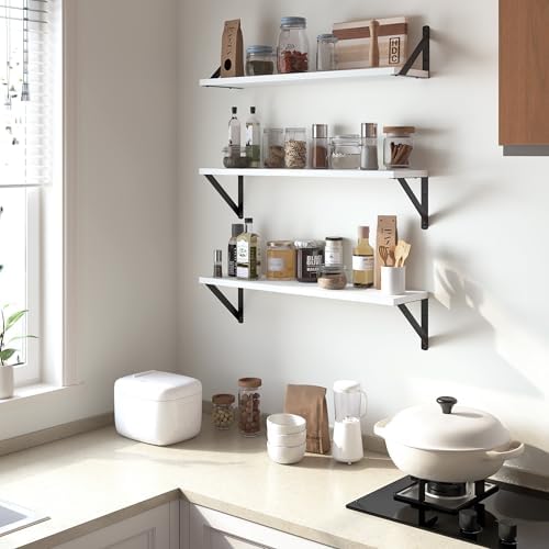 Heimlove Floating Shelves for Wall, 28 Inch Long Wood Floating Shelves Set of 3 - Image 2