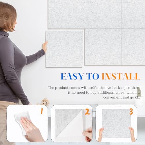 DOLLAR BOSS Felt Cork Board Tiles 6 Pcs 12"x12" Bulletin Board, Light Grey - Image 3