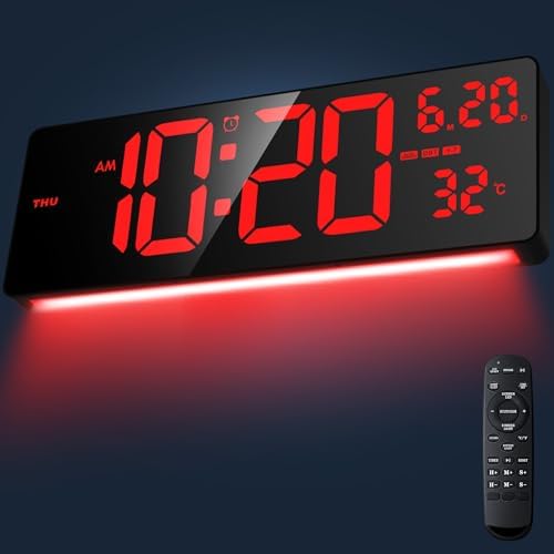 16.5" Digital Wall Clock, 6-Color Dimmable Night Light by Xflyee