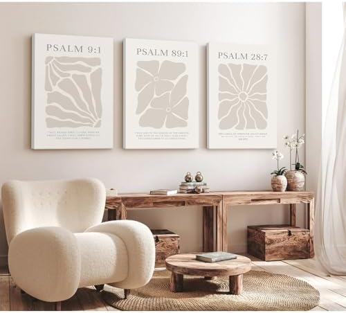 Scripture Christian Wall Art Set of 3 Beige Bible Verses Wall Decor Neutral - Image 3