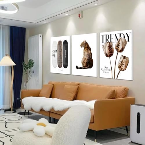 Trendy Leopard Canvas Wall Art Set of 3 Cheetah Printed Preppy Fashion - Image 4