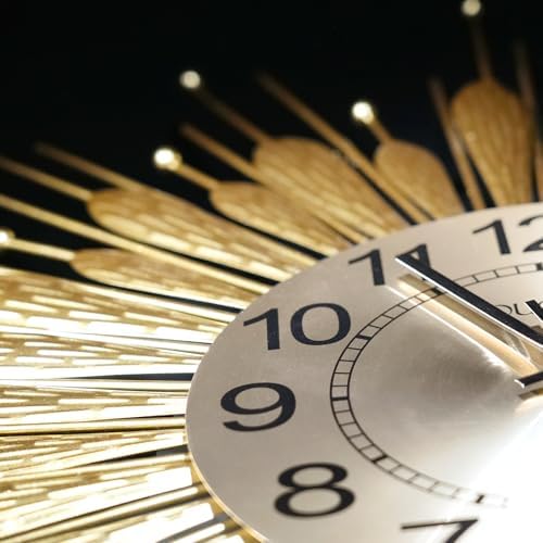 Gold Wall Clock 23 Inch Sunburst, Mid Century Decorative Wall Clocks - Image 4