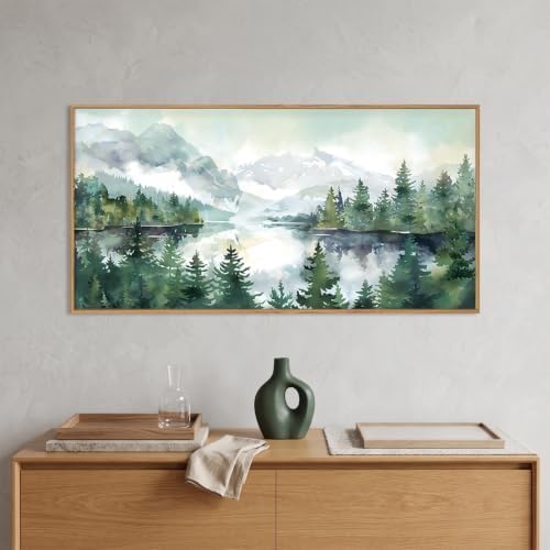 Celestdeco Watercolor Mountain Forest Framed Canvas Wall Art Set-40"x20"x1 - Image 4