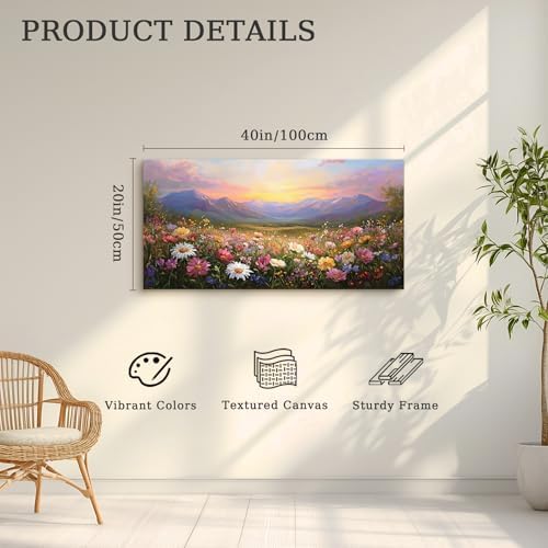 crmotu Mountain Wildflowers Wall Art, Nature Landscape Wall Decor 20"x40" - Image 6