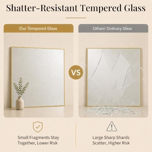 30"x30" Brushed Gold Framed Square Bathroom Vanity Wall Mirror - Image 5