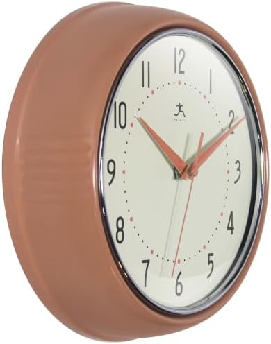 Infinity Instruments Retro Round Metal Wall Clock, Terracotta - Image 4