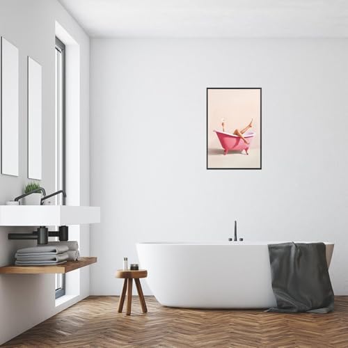 Woman With Cocktail In Bathtub Poster Cute Pink Bathroom Martini Canvas Wall - Image 5