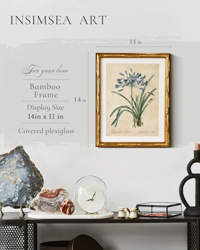 InSimSea Gold Bamboo Framed Wall Art, Retro Lily Botanical Prints - Image 3