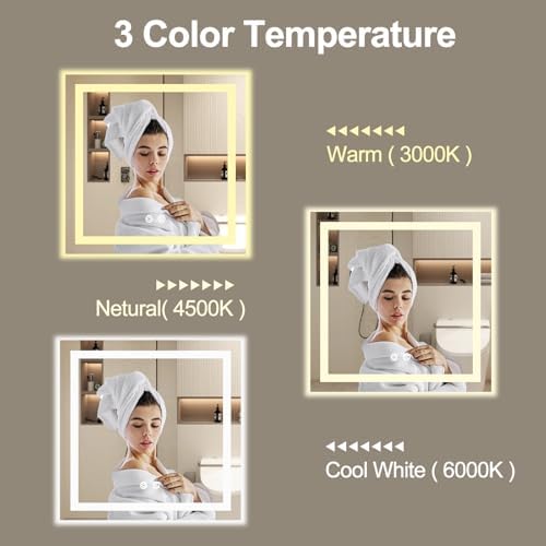 36 X 36 Inch Square LED Bathroom Vanity Mirror, 3 Colors Light Dimmable - Image 3