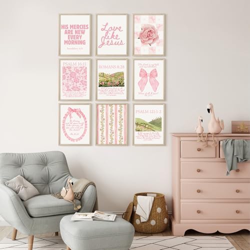 Christian Wall Art Pink Bible Verse Canvas Posters Coquette Bow Room Wall Decor - Image 3