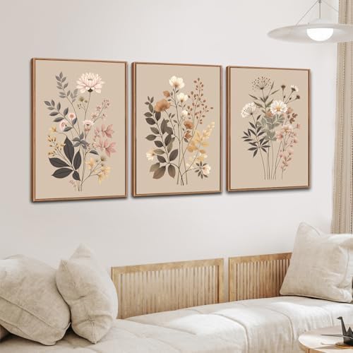 CHDITB Vintage Flower Framed Canvas Wall Art Set, Large Neutral Wildflowers - Image 3