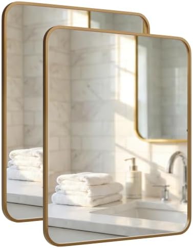 2-Pack 22x30 Inch Antique Gold Rounded Rectangle Bathroom Vanity Mirrors by Pocetry