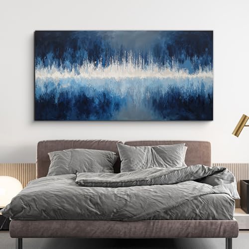 YISXINOAG Deep Blue Abstract Wall Art Modern Calm Cool Tones Canvas 24"X48" - Image 5