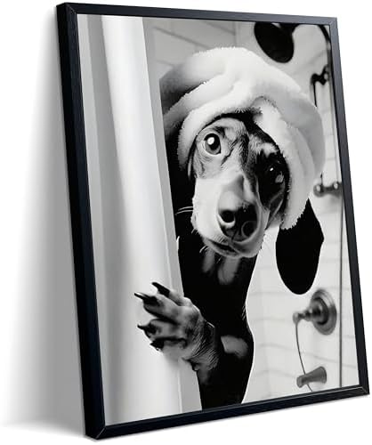 XYHYRA Black and White Bathroom Wall Art, Funny Dachshund Canvas Prints Poster by Unknown