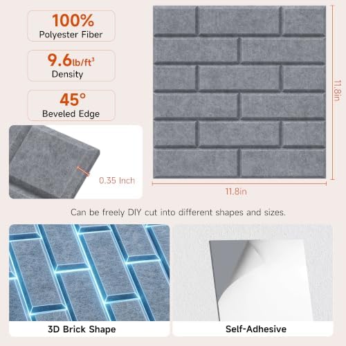 TO-TH Acoustic Panels Self-Adhesive Sound Absorbing Wall Panel 12Pack - Image 2