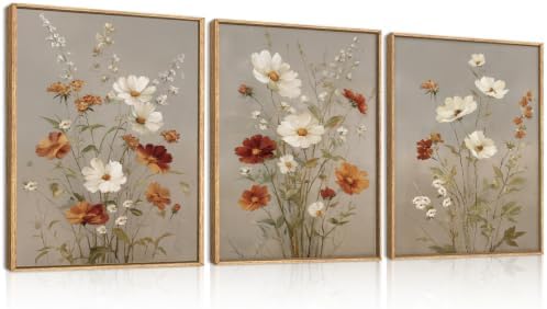 BINCUE Vintage Flower Wall Art Canvas Rustic Wildflower Artwork Neutral by BINCUE