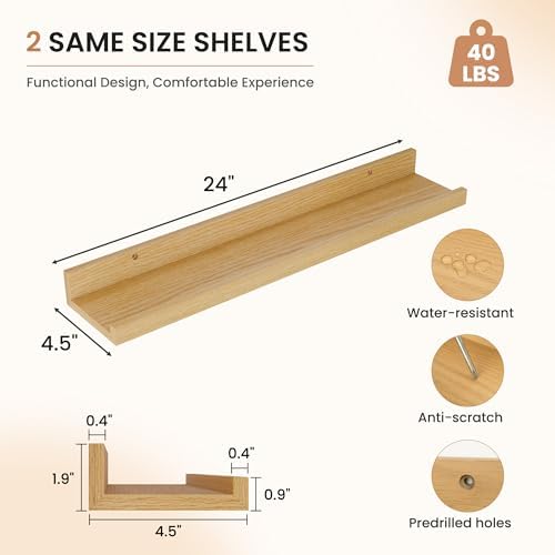 Dreamland Picture Ledge Shelf for Wall, Floating Shelves Set of 2, 24 Inch Long - Image 3