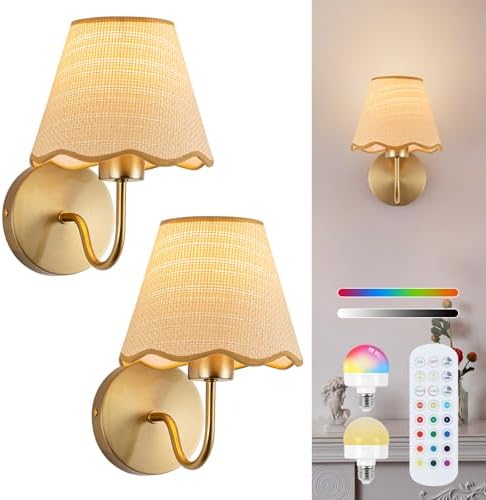 ADISUN Battery Operated Wall Sconce Set of 2, Rattan Shade Wireless Wall Lights by ADISUN