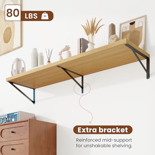 Deep Wall Shelves 55"W x 12"D Engineered Wood Floating Shelves - Image 3