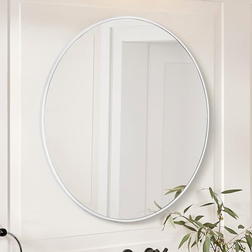 White Round Mirror 30 Inch, Circle Bathroom Vanity Mirror - Image 3