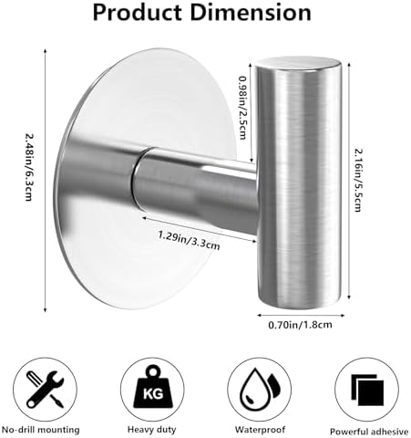 Heavy Duty Self-Adhesive Coat Hooks, Stainless Steel Towel Hooks - Image 2