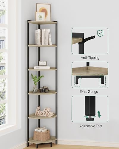 Hzuaneri Corner Shelf Stand 6-Tier Corner Bookshelf Storage Standing Shelf - Image 3