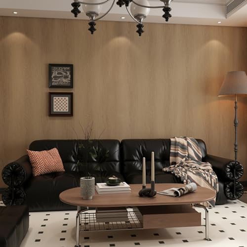TOTIO Wide Walnut Wood Wallpaper Peel and Stick Light Brown Wood Grain Vinyl - Image 2