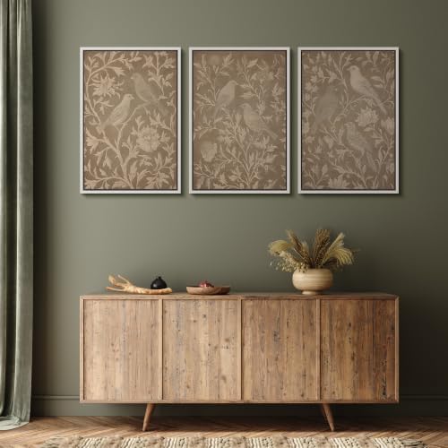 MUDECOR Framed Canvas Print Wall Art Set Taupe Bird Toile - Image 5