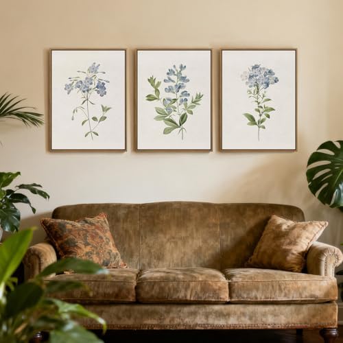 JOWOROLO Framed Floral Botanical Wall Art Blue Flowers Canvas Painting Prints - Image 3