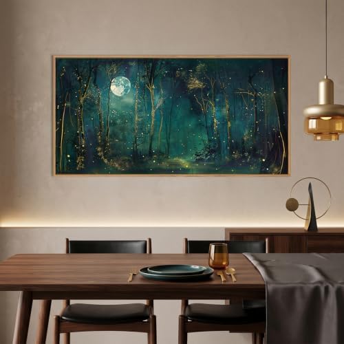 Aryroi Mystical Dark Green Night Sky Framed Canvas Wall Art Set, Moody Magical - Image 4