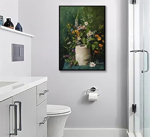 3Pcs Vintage Dark Green Bathroom Wall Art Shower Toilet Paper Roll Floral - Image 5