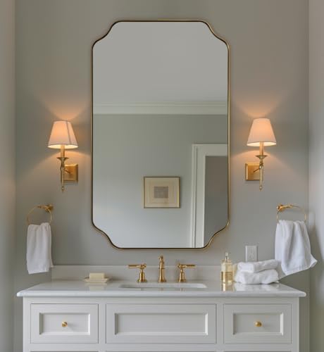 ANDY STAR 24"x40" Gold Mirror, Brushed Brass Scalloped Wall Mirror, Unique - Image 3