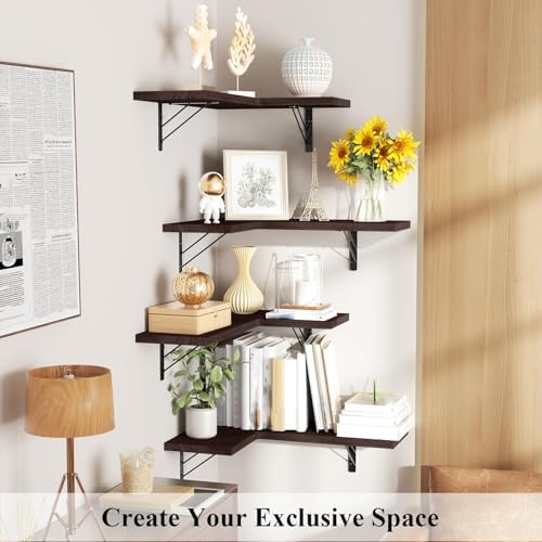 Love-KANKEI Corner Wall Shelf Set of 4, Solid Wood/Bracket, 16.5"x 11" - Image 2