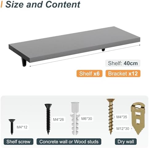 SKYSEN Floating Shelves for Wall Set of 6, 15.7in Wood Wall Shelf for Decor - Image 3